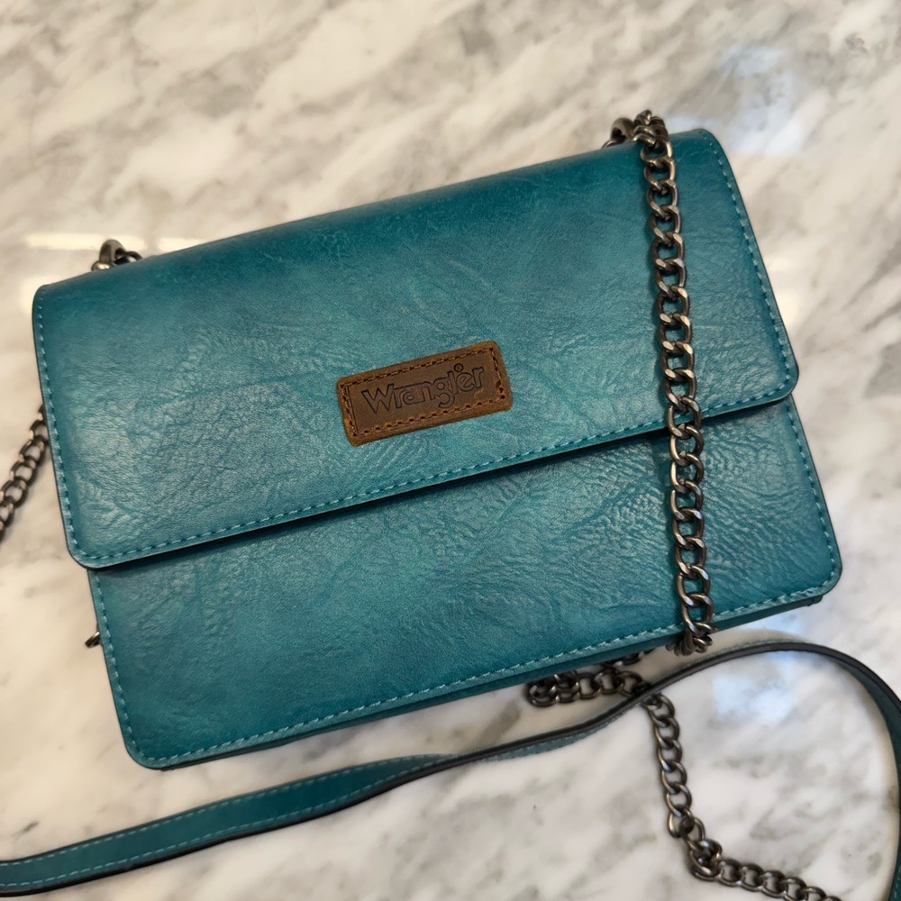 Wrangler Teal Crossbody Bag with Gunmetal Chain
